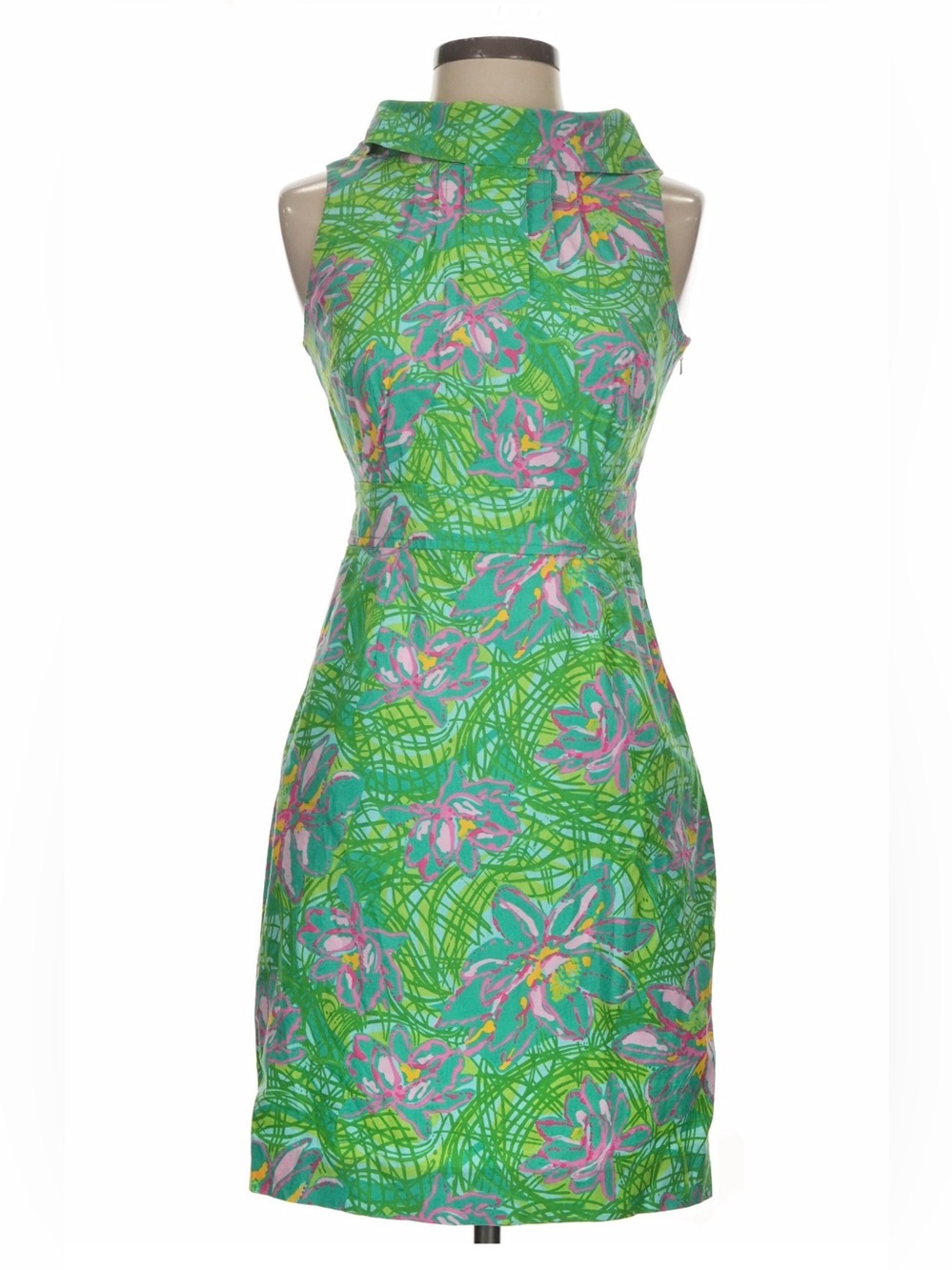 Rare Lilly Pulitzer Sleeveless Green Floral Shift Dress